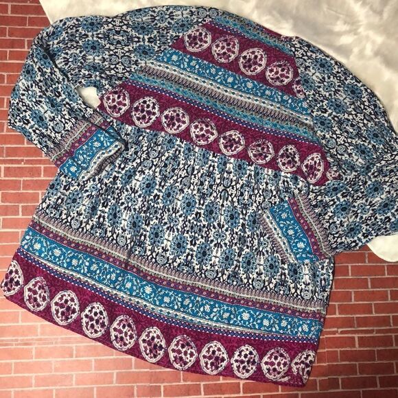 Blue and Purple Floral Umgee Blouse - Picture 6 of 7